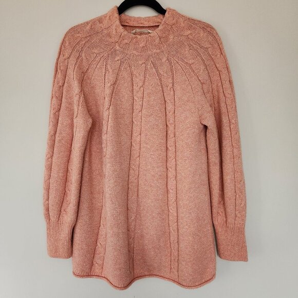 Soft Surroundings Cotton Blend Cable Knit Tunic Pullover Sweater Mock Neck Sz L - Picture 1 of 7